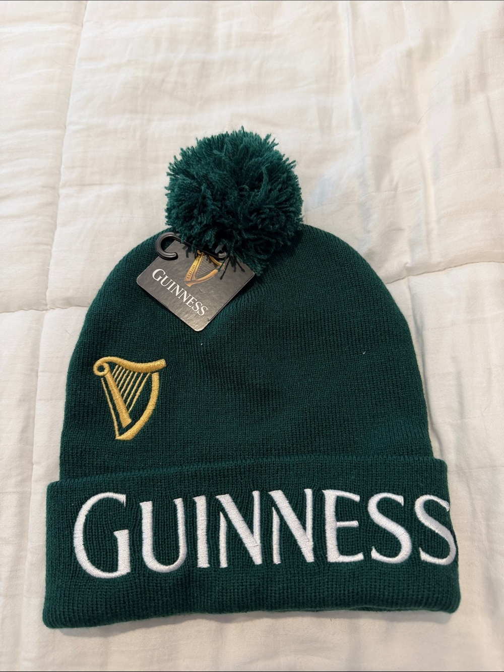 NWT Guinness Green Knit Pom Beanie with Embroidered Harp